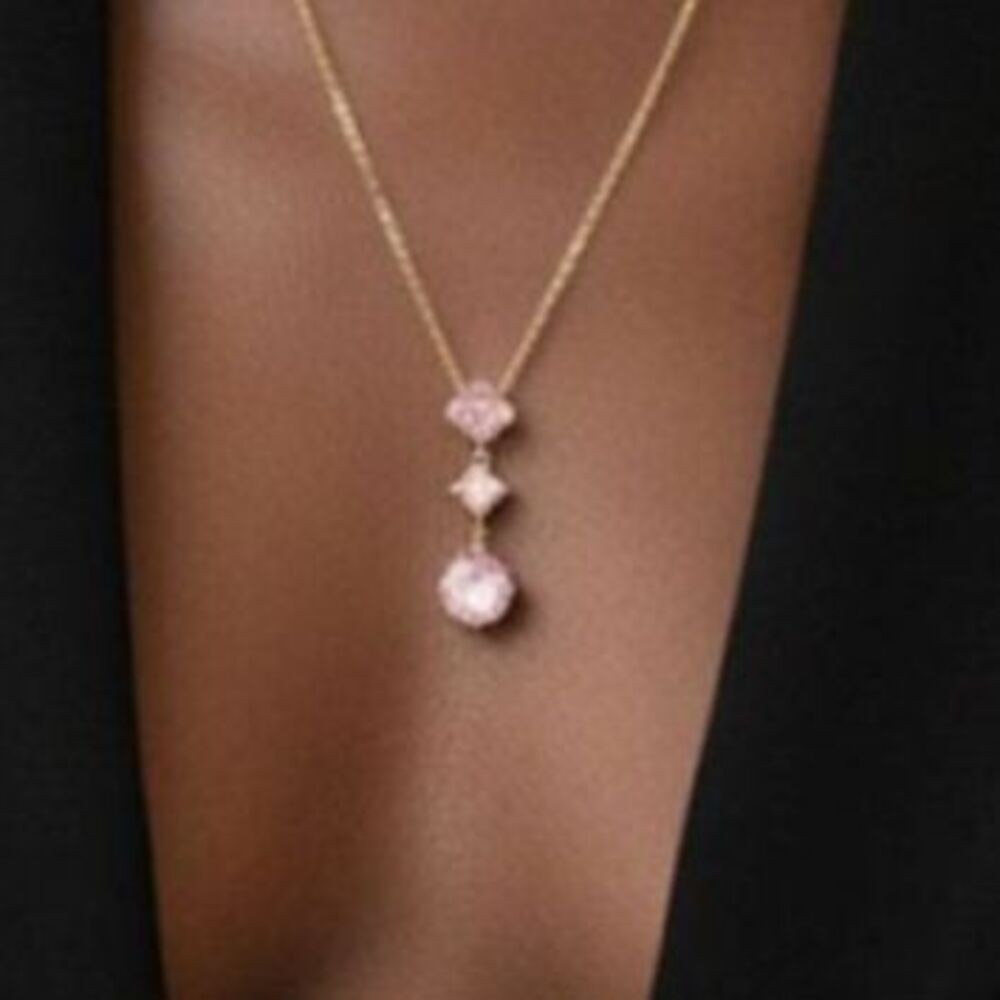 Sterling Silver necklace with Sterling Silver Pink Cubic Zirconia drop Pendant